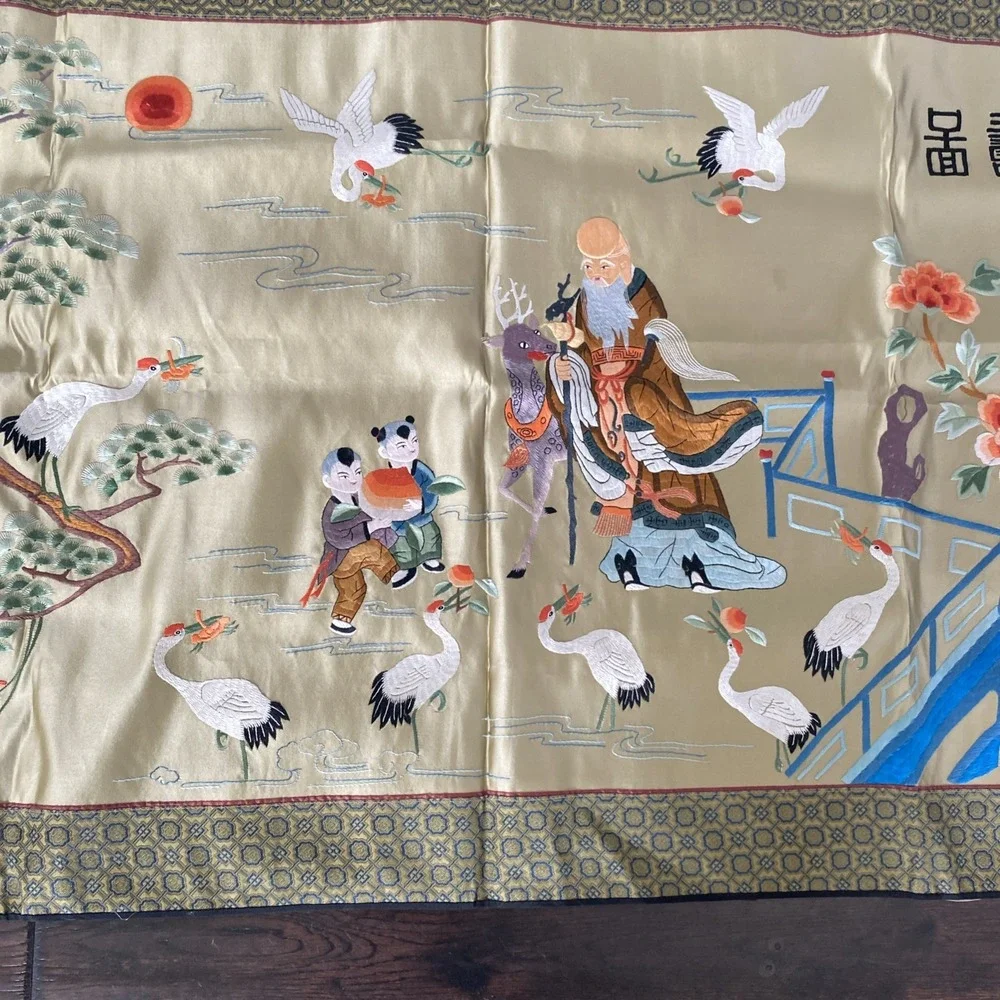 Vtg. Beijing Chinese Hand Embroidery Silk Floral Bird Tapestry Wall Art 43x25